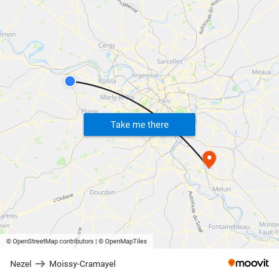 Nezel to Moissy-Cramayel map