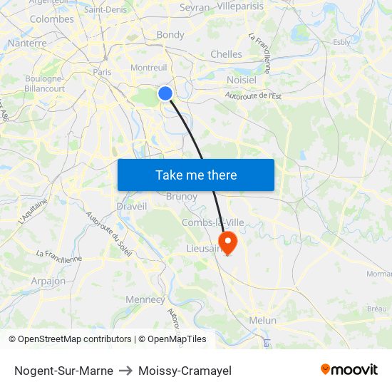 Nogent-Sur-Marne to Moissy-Cramayel map