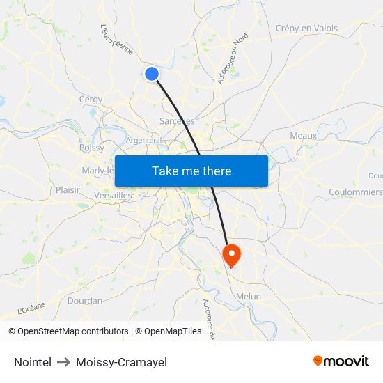 Nointel to Moissy-Cramayel map
