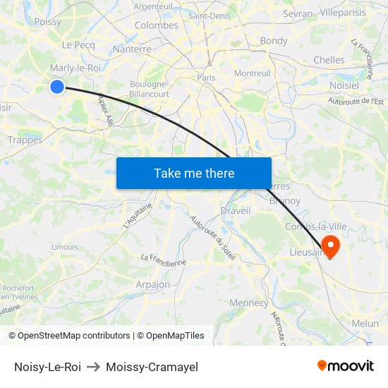 Noisy-Le-Roi to Moissy-Cramayel map