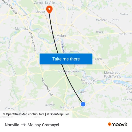 Nonville to Moissy-Cramayel map