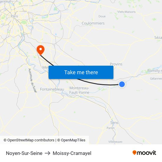 Noyen-Sur-Seine to Moissy-Cramayel map