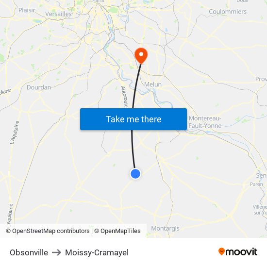 Obsonville to Moissy-Cramayel map