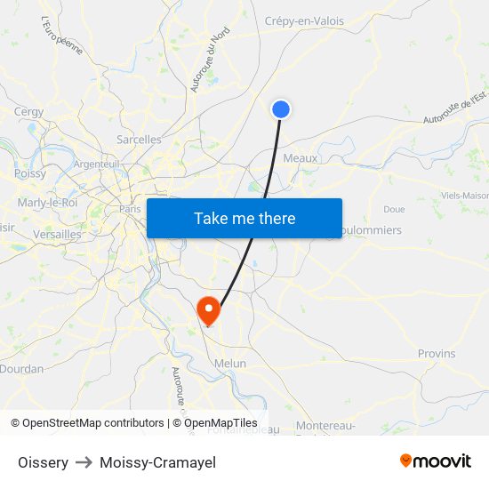 Oissery to Moissy-Cramayel map