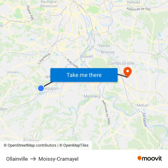 Ollainville to Moissy-Cramayel map