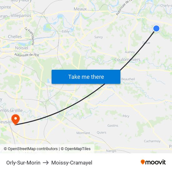 Orly-Sur-Morin to Moissy-Cramayel map