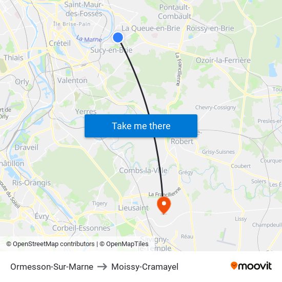 Ormesson-Sur-Marne to Moissy-Cramayel map