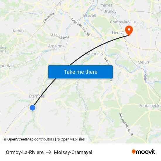 Ormoy-La-Riviere to Moissy-Cramayel map
