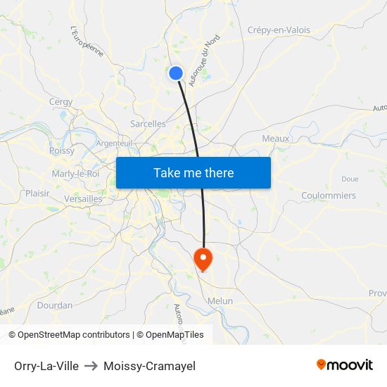 Orry-La-Ville to Moissy-Cramayel map