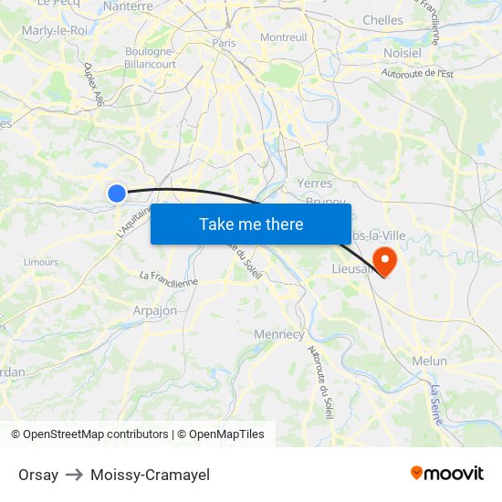 Orsay to Moissy-Cramayel map