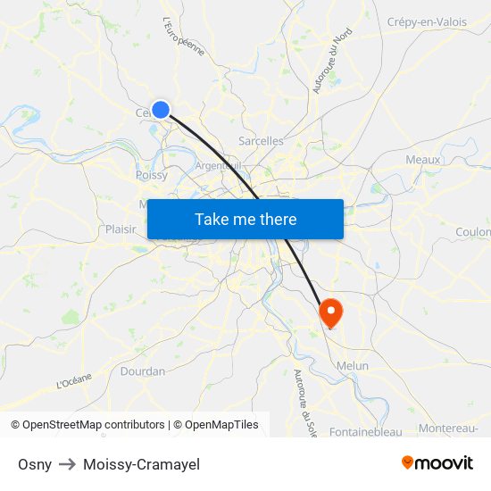 Osny to Moissy-Cramayel map