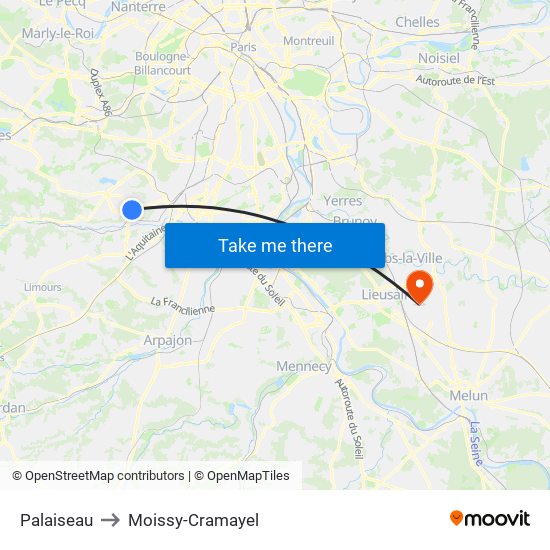 Palaiseau to Moissy-Cramayel map