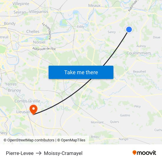 Pierre-Levee to Moissy-Cramayel map
