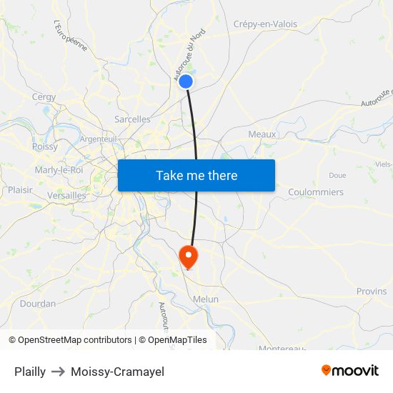 Plailly to Moissy-Cramayel map