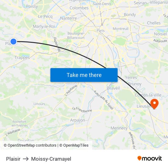 Plaisir to Moissy-Cramayel map