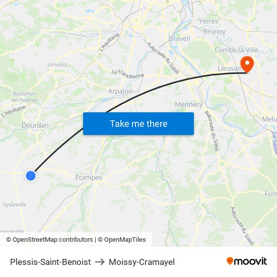 Plessis-Saint-Benoist to Moissy-Cramayel map