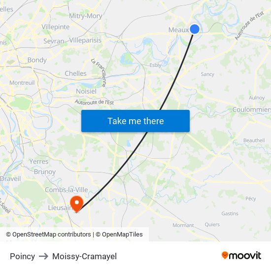 Poincy to Moissy-Cramayel map