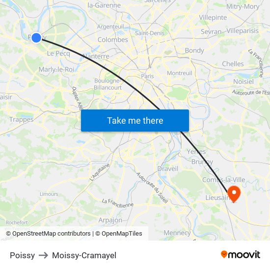 Poissy to Moissy-Cramayel map
