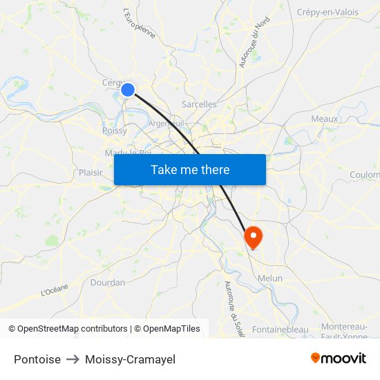 Pontoise to Moissy-Cramayel map