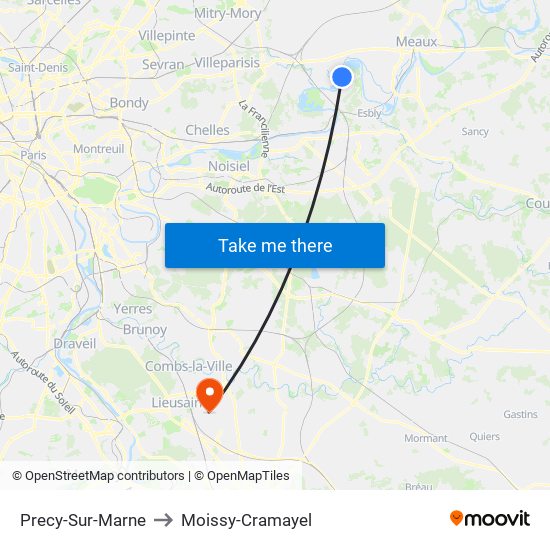 Precy-Sur-Marne to Moissy-Cramayel map