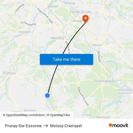 Prunay-Sur-Essonne to Moissy-Cramayel map