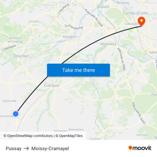 Pussay to Moissy-Cramayel map