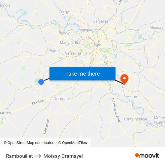 Rambouillet to Moissy-Cramayel map