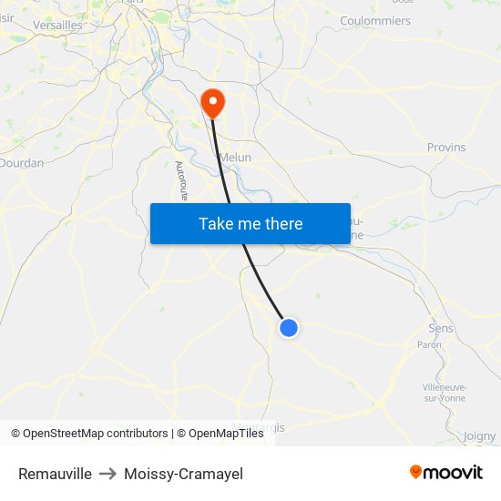 Remauville to Moissy-Cramayel map