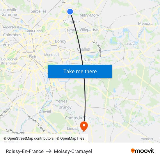 Roissy-En-France to Moissy-Cramayel map