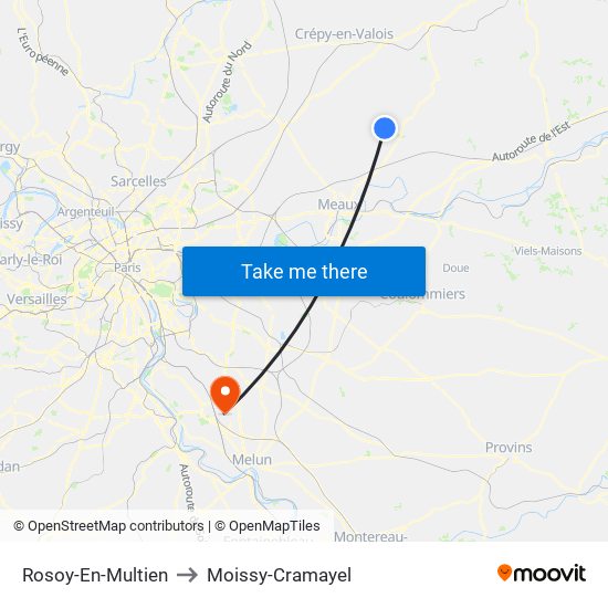 Rosoy-En-Multien to Moissy-Cramayel map