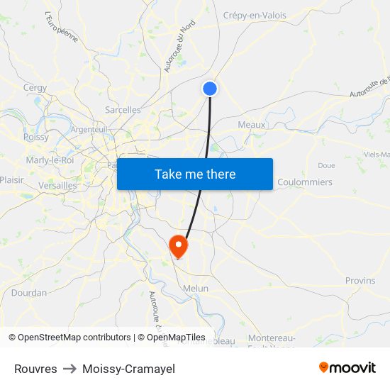 Rouvres to Moissy-Cramayel map