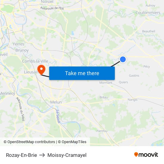 Rozay-En-Brie to Moissy-Cramayel map