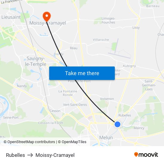 Rubelles to Moissy-Cramayel map