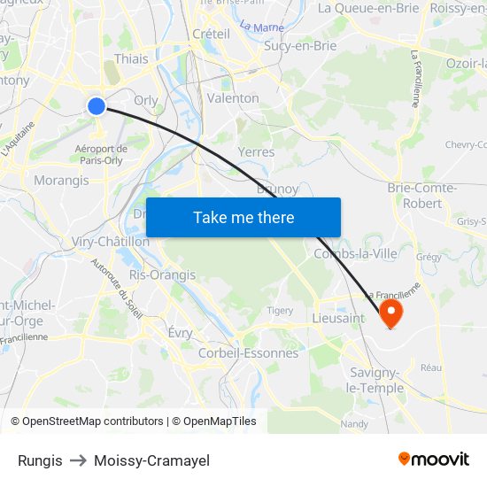 Rungis to Moissy-Cramayel map