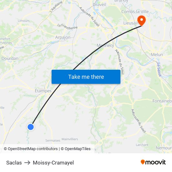 Saclas to Moissy-Cramayel map