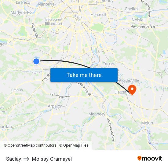 Saclay to Moissy-Cramayel map