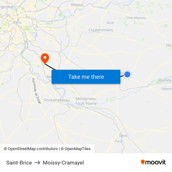 Saint-Brice to Moissy-Cramayel map