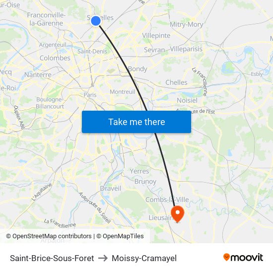 Saint-Brice-Sous-Foret to Moissy-Cramayel map