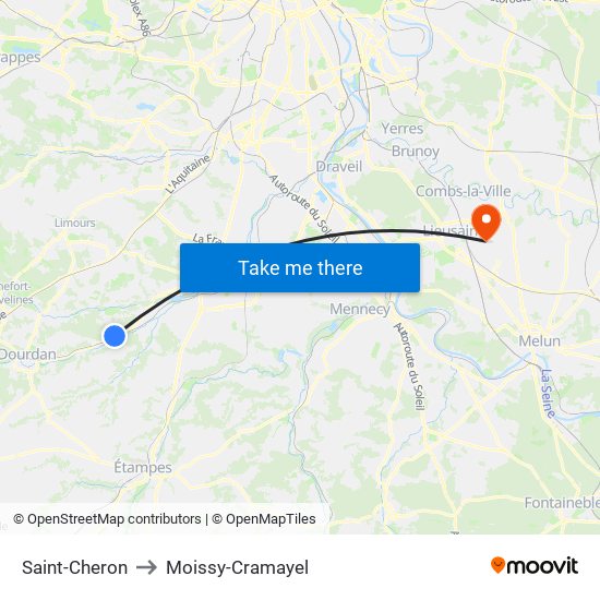 Saint-Cheron to Moissy-Cramayel map