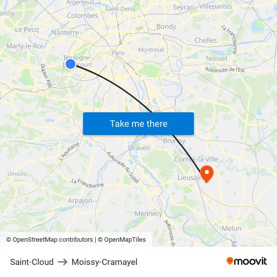 Saint-Cloud to Moissy-Cramayel map