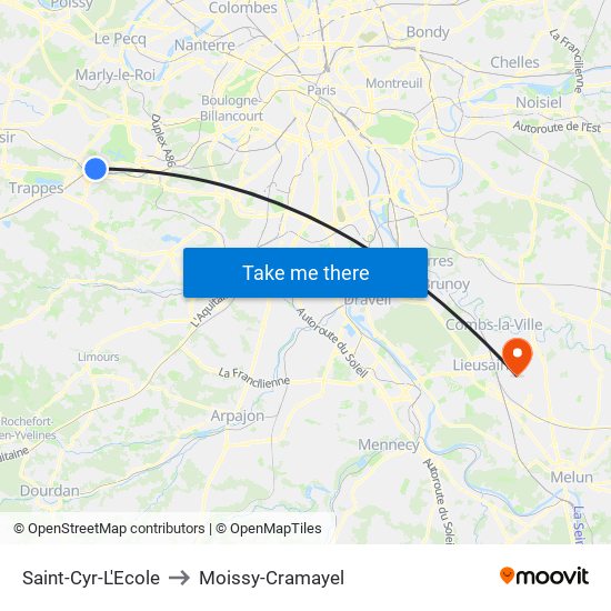 Saint-Cyr-L'Ecole to Moissy-Cramayel map