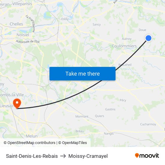 Saint-Denis-Les-Rebais to Moissy-Cramayel map