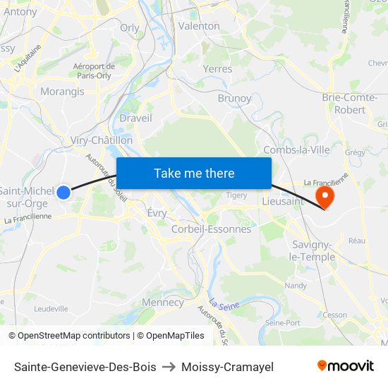 Sainte-Genevieve-Des-Bois to Moissy-Cramayel map