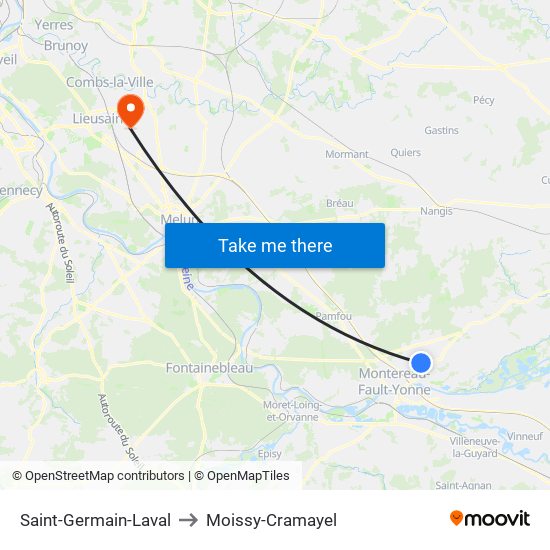Saint-Germain-Laval to Moissy-Cramayel map