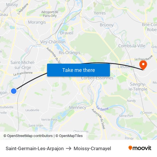 Saint-Germain-Les-Arpajon to Moissy-Cramayel map