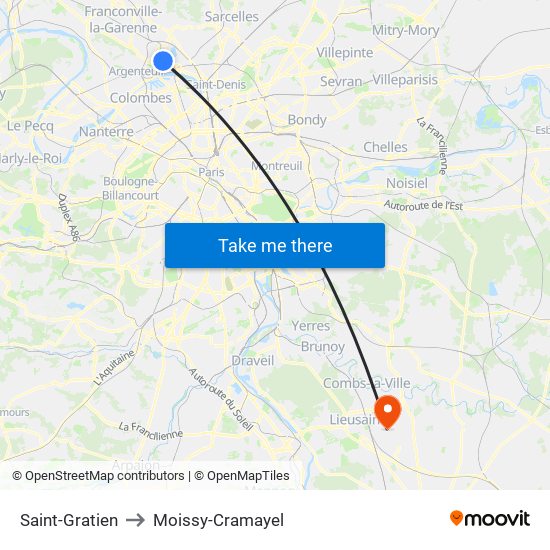 Saint-Gratien to Moissy-Cramayel map