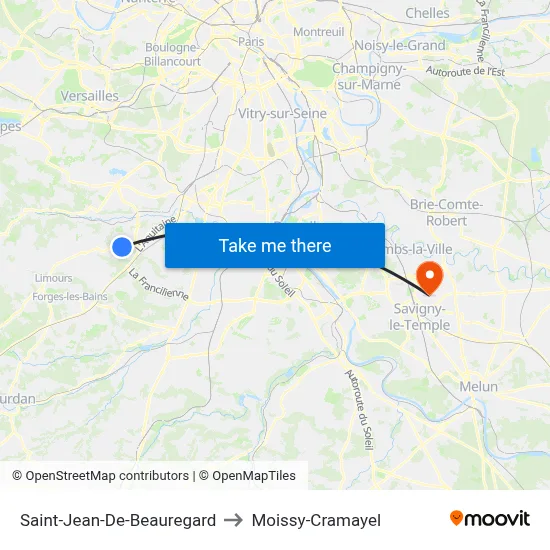 Saint-Jean-De-Beauregard to Moissy-Cramayel map