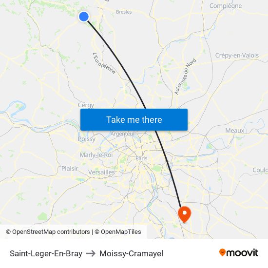 Saint-Leger-En-Bray to Moissy-Cramayel map