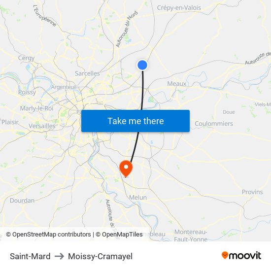 Saint-Mard to Moissy-Cramayel map