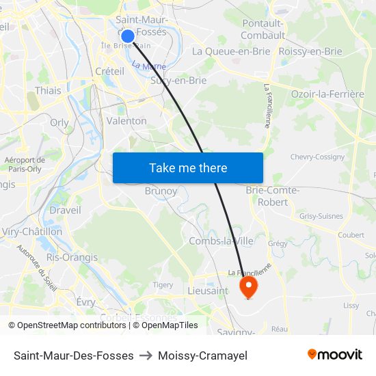 Saint-Maur-Des-Fosses to Moissy-Cramayel map